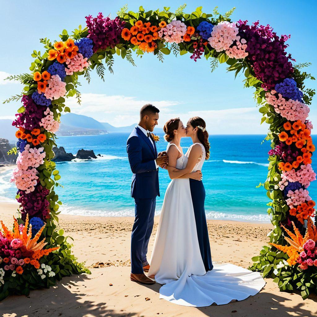 A stunning montage showcasing various events like a romantic wedding scene with a beautiful couple, a lively vacation with diverse landscapes, and an artistic representation of capturing moments through photography. Each event is displayed in a seamless blend, highlighting the joy and emotions. Use bright, inviting colors to evoke a sense of celebration and adventure. super-realistic. vibrant colors. dynamic composition.